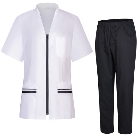 Conjunto de avental para mulheres - uniforme médico com blusa e calça 713-8312 Uniformes Sanitários