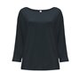 T-shirt de mulher em jersey simples com mangas raglã 3/4 e gola redonda larga